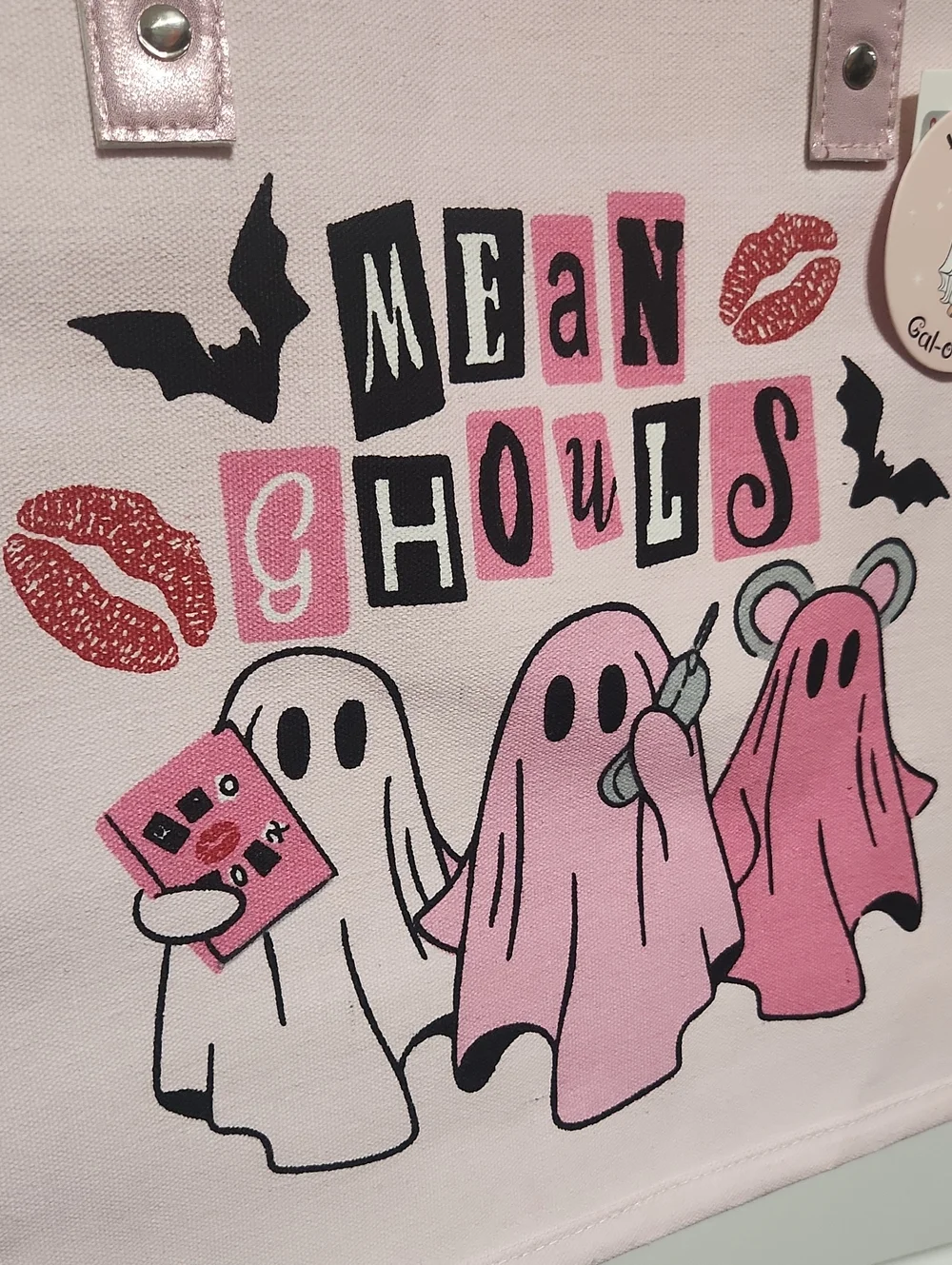 NWT Ghost Canvas Tote Bag Mean Ghouls Pink